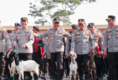 Dua Pamen Polres OKI Pensiun, Kapolres Hadiahi Sepasang Kambing